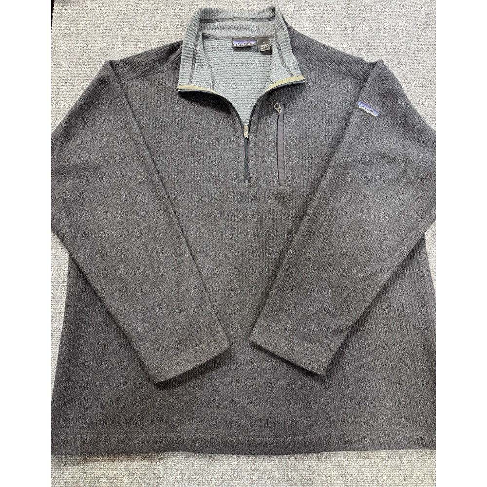Vintage Patagonia Men Oberland Pullover Zip XL Gray Wool Blend Sweater Outdoor